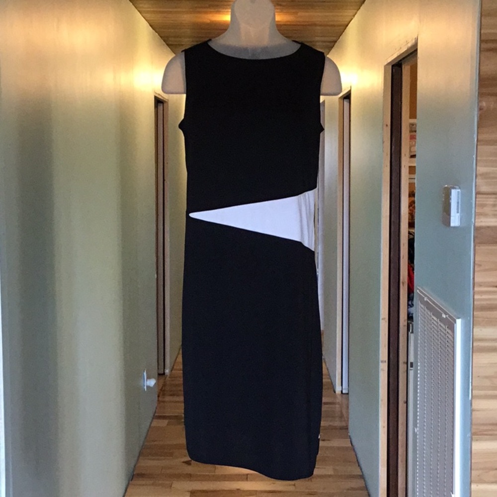 Classic Little Black Dress with White Waist Accent